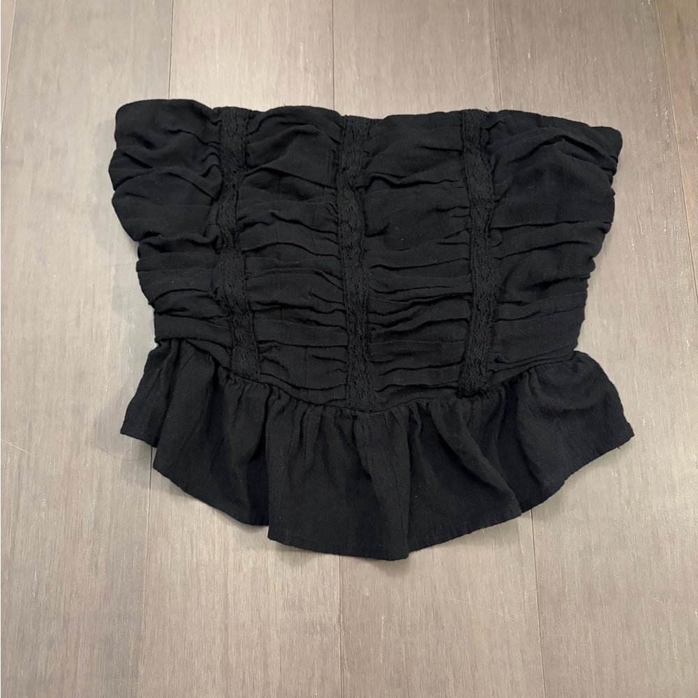 Free People Black Strapless Textured Top